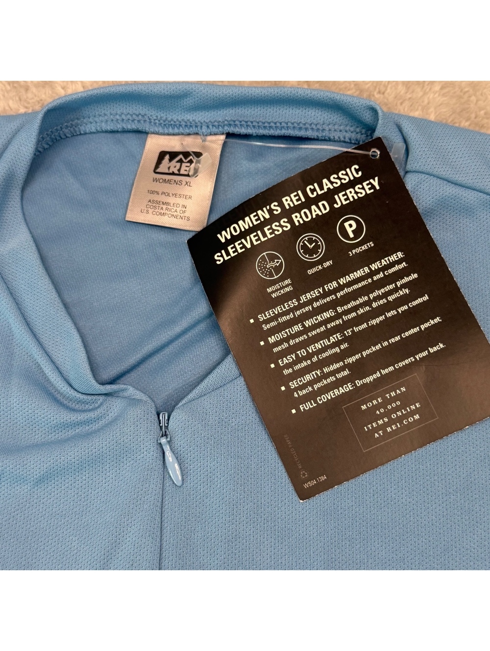 REI Women’s Classic Sleeveless Road Cycling Jersey Blue XL Full Zip 4 Pocket NWT - Picture 3 of 5